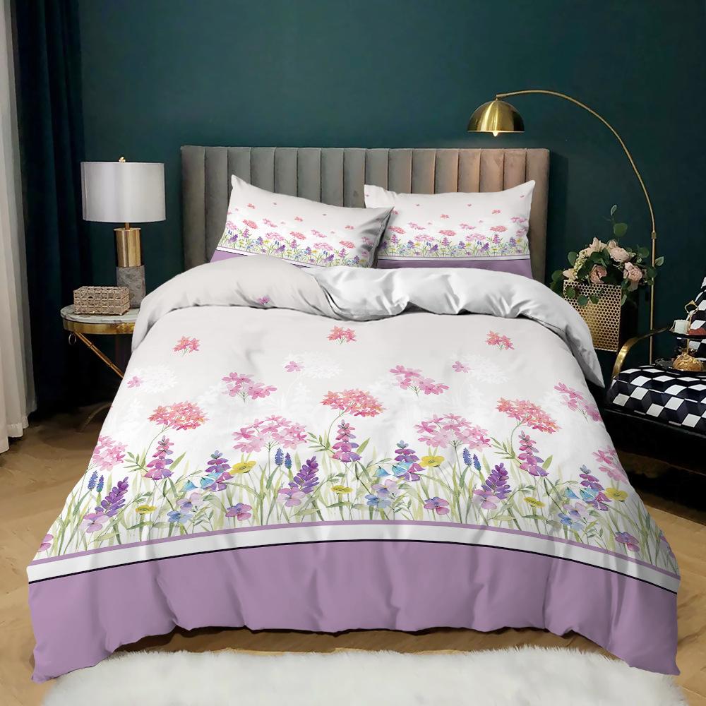 Small Fresh Floral Kit 3D Digital Printing Quilt Cover Bedding Flower Three-Piece Set