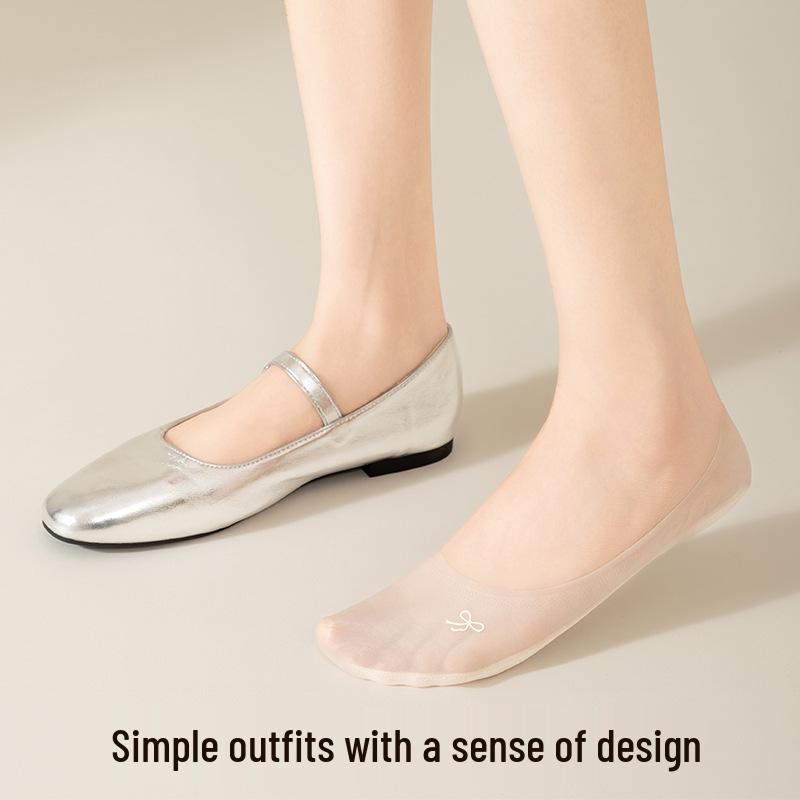 Women's Non-Slip Ice Silk No-Show Socks - Thin, Low-Cut, High-Heel Cotton Blend