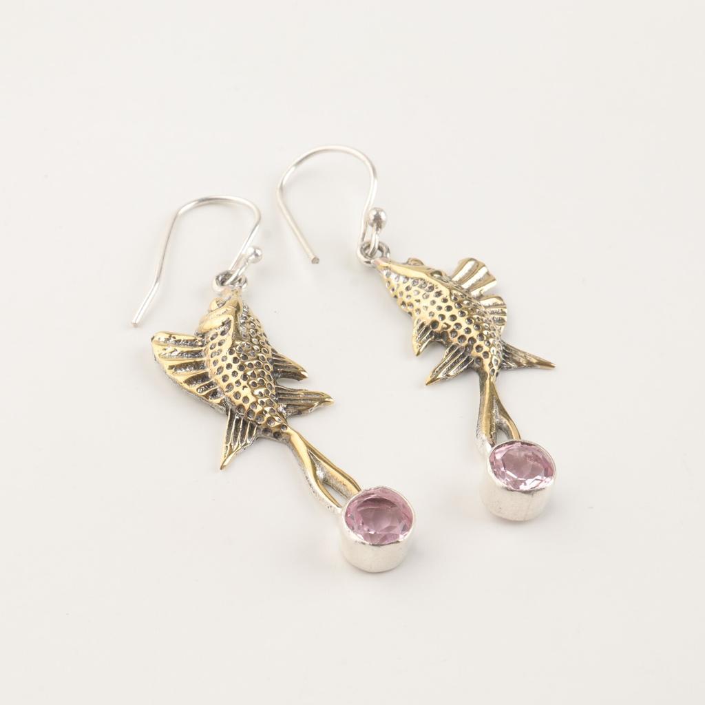 Morganite Gemstone 925 Sterling Silver Jewelry Handmade Dangle Earrings 2.17" EE-148-15