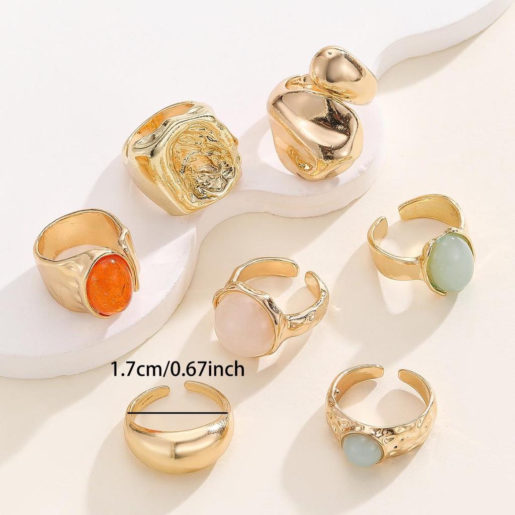 Exaggerated European & American Style Women's Luxury 8-Piece Retro Ring Set