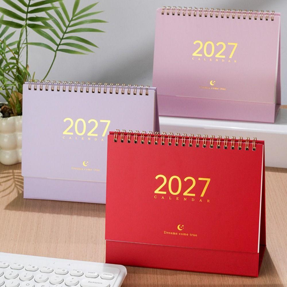 Paper 2027 Desk Calendar Spiral Binding Flip Calendar Durable Academic Planner Office Desk