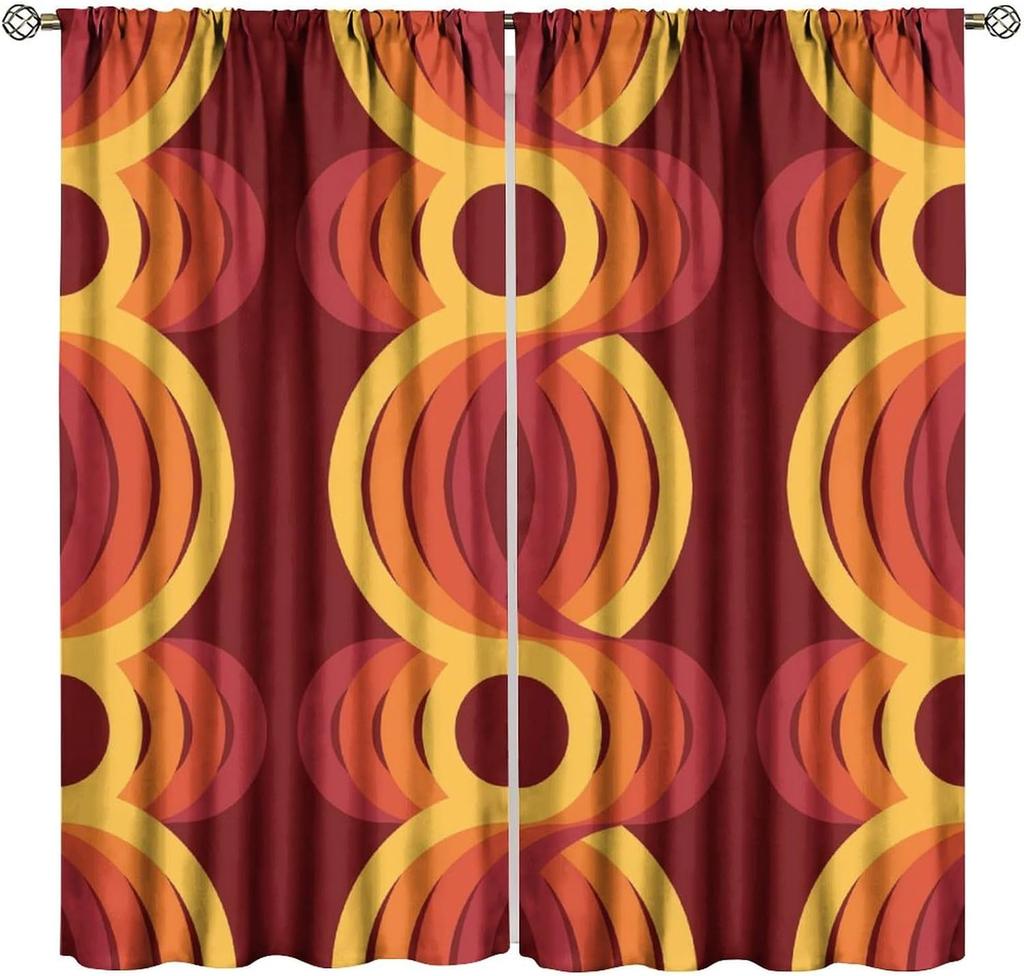 70S Flowers Curta Retro Colors Floral Groovy Vintage Colorful Blackout Window Drapes For Bedroom Living Room Kitchen Cafe