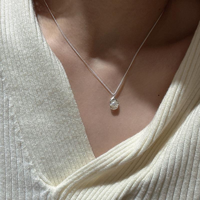 S925 Sterling Silver Pearl Pea Necklace - Korean INS Style, Fashionable & Simple Clavicle Chain