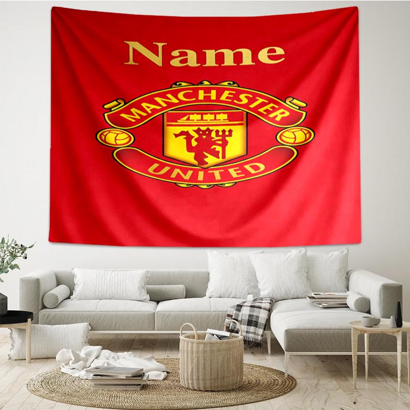 Custom Name Manchester United Print Tapestry, Backdrop, Easy Setup, Ideal for Bedroom, Office & Living Room, with Aesthetic Wall Hanging Decor.