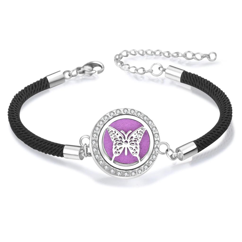 Diamond Inlaid Aroma Diffuser Bracelet: Adjustable Black Rope Wristband for Women