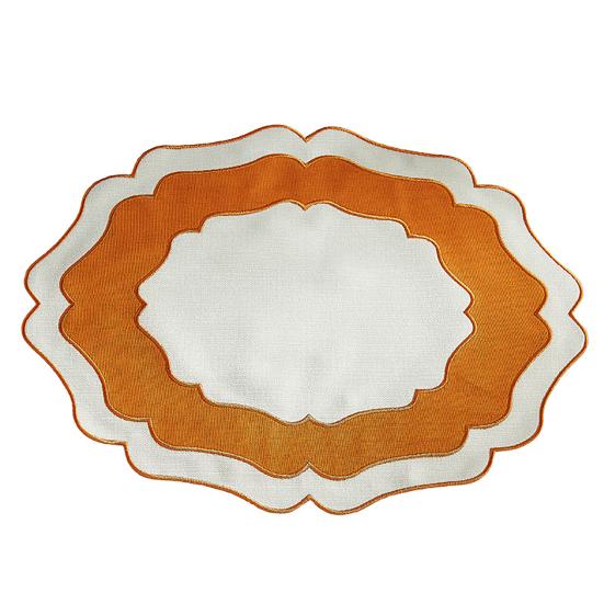 Scalloped Linen Placemat Dining Table Mat Machine Washable Wrinkle Free Dining Placemat for Home оранжевый