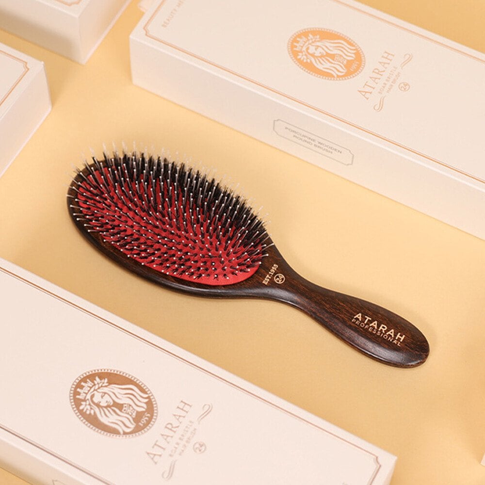 Atarah Donmokushion Wooden Round Boar Bristle Hairbrush