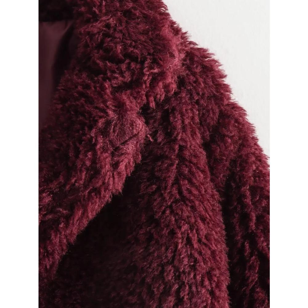 2024 Autumn Winter Women Casual Artificial Wool Jackets Fashion Streetwear Solid Turn Down Collar Warm Oversized Thick Coats