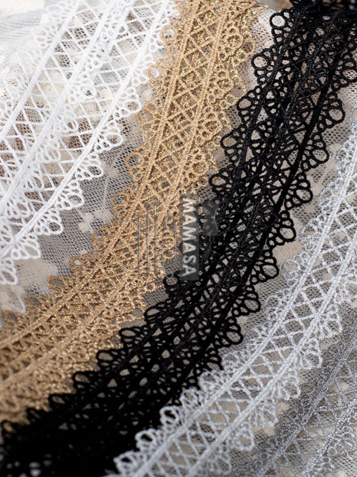 3,5 см двусторонняя золотая/серебряная/черная/белая водорастворимая полиэфирная кружевная тесьма для DIY-декора Refined White 45.5cm continuous