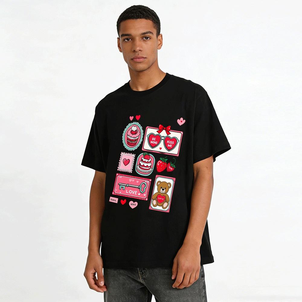 Valentine's Day Love Dessert Bear Print Casual Top Pure cotton T-shirt