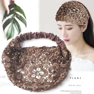 Damen breites Stirnband mit Perlen und Strasssteinen: Grauhaarabdeckung, Täglicher Koreanischer Stil