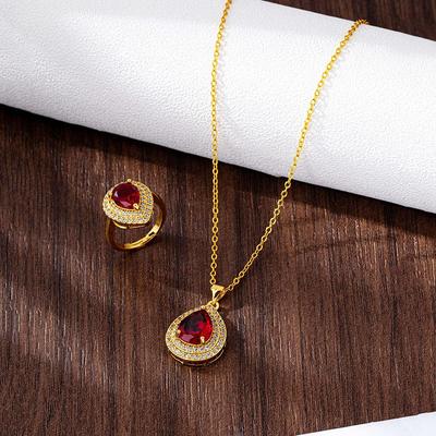 Elegante Set Collana Oro Sabbia Vietnam e Anello Goccia Zircone - Gioielli Lussuosi e Inalterabili