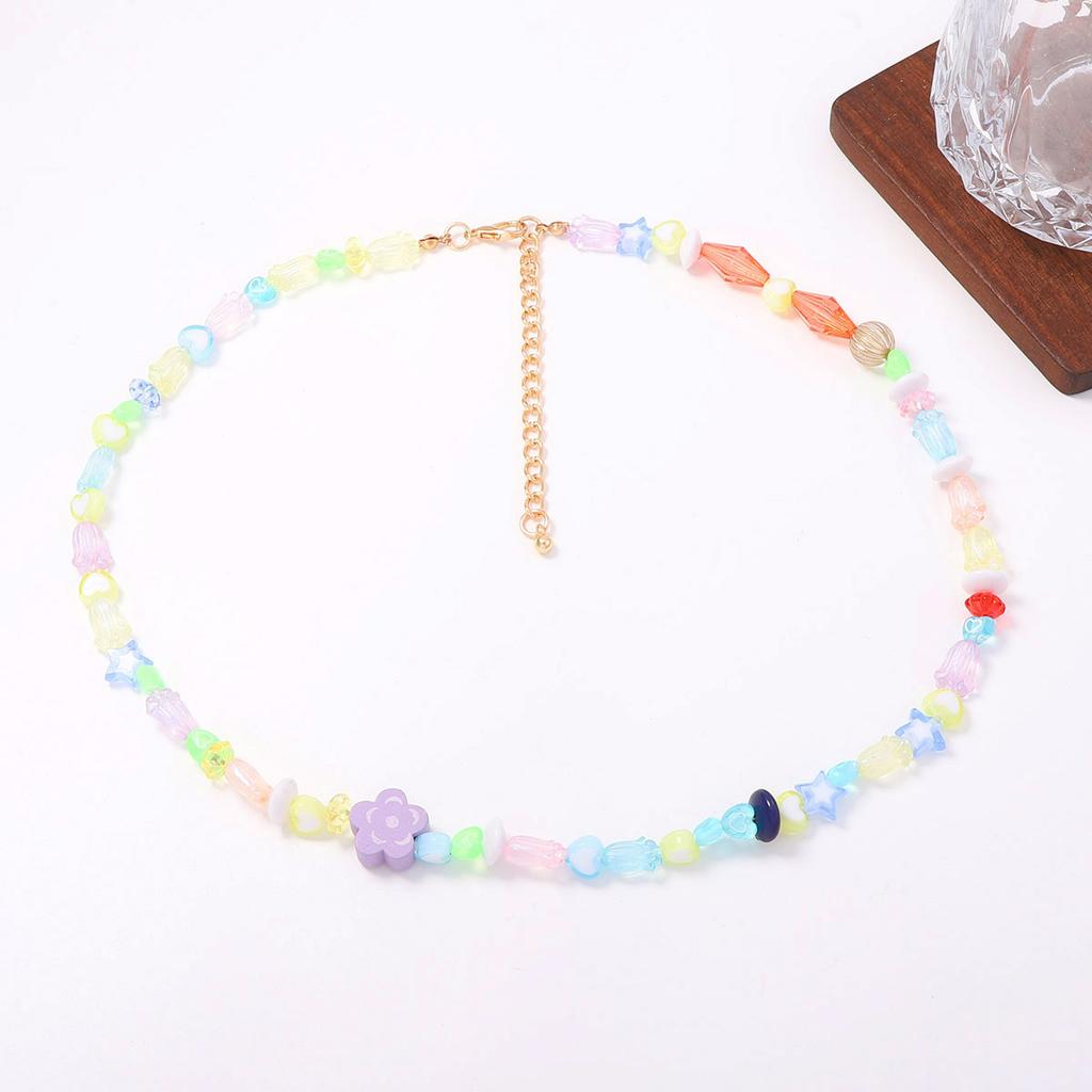 Summer fresh and gradual change colored glass beads flower beaded necklace sweet girl holiday travel trend woman