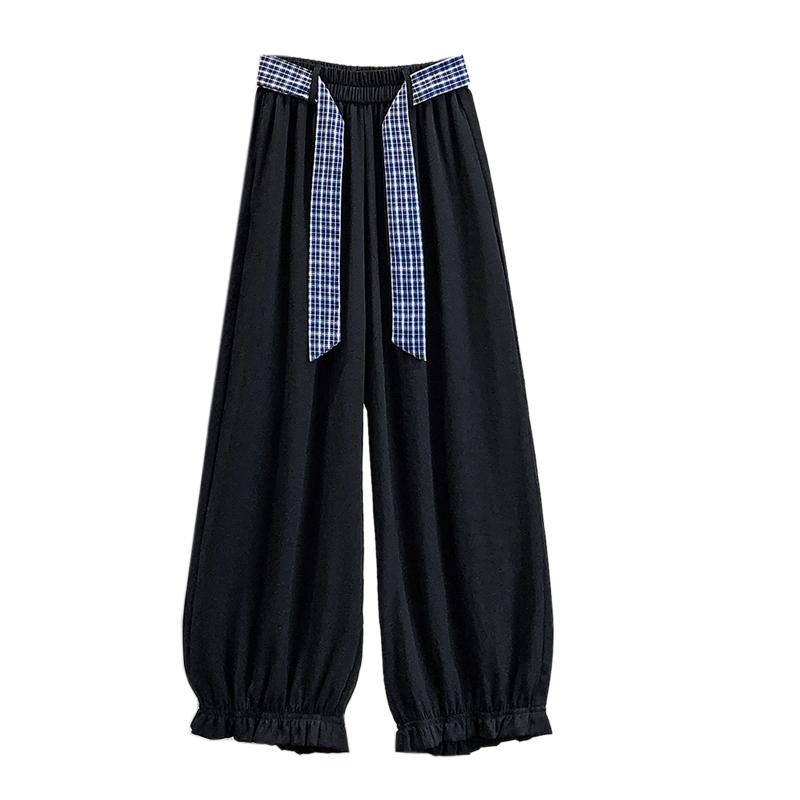 DIMANAF 2026 Plus Size Summer Women Pants Cotton Elastic Waist Oversize Fashion Lady Casual Long Pants Solid Black