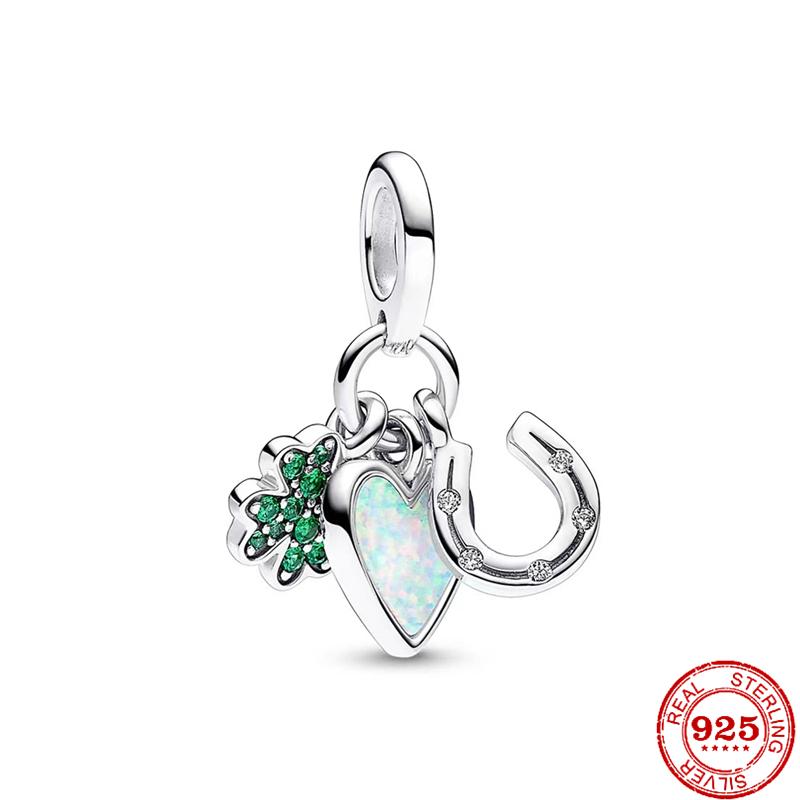 925 Silver Butterfly Four Clover Leaves Flower Charm Bead Fit Original Pendant Bracelet Necklace Jewelry Gift For Women