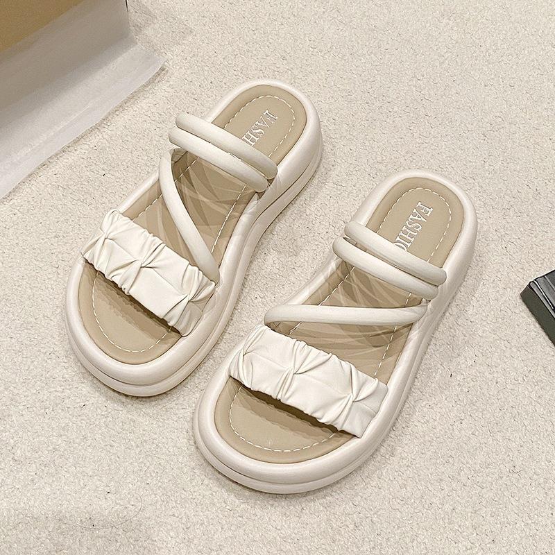 Fashion Slippers Women's Outer Wear Summer 2025 New Thick-soled One-word Drag Going Out Non-slip Soft-soled Casual Beach Sandals