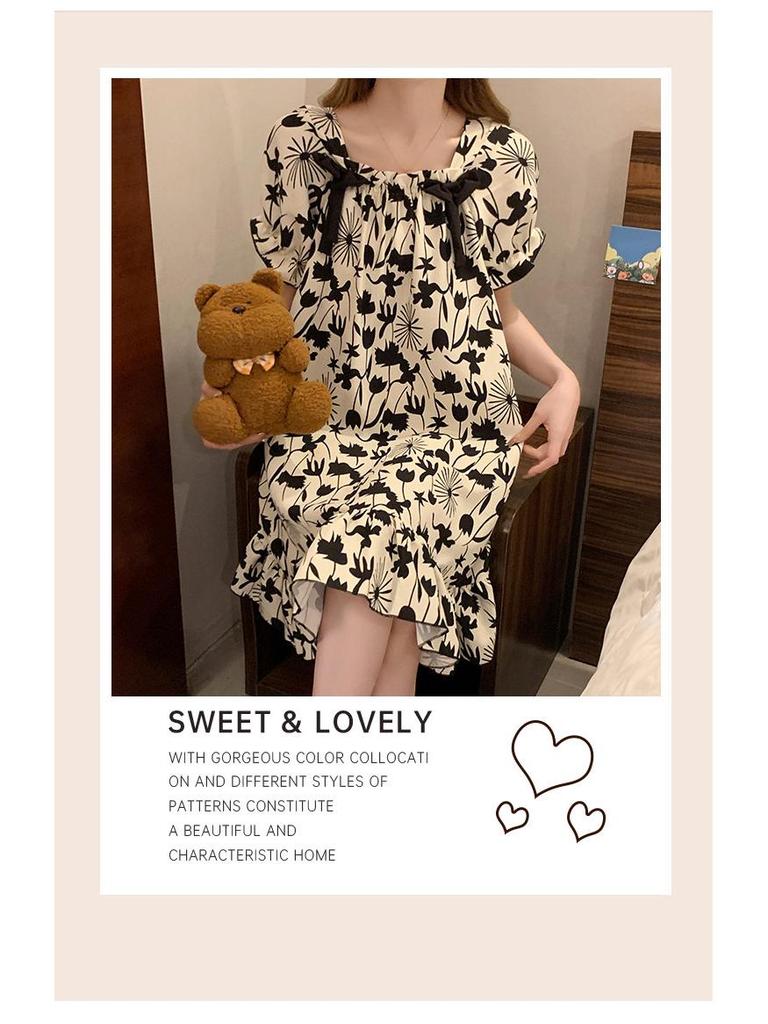 Summer Bubble Cotton Nightdress for Women with Chest Pads - Sweet, Cute, and Versatile Short-Sleeve Pajamas