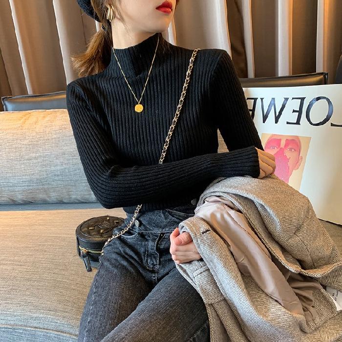 Semi-turtleneck Outer Sweater Solid Color Shirt Women's Inner Wear Autumn and Winter New 2025 Pit Strip Slim Knitted Sweater