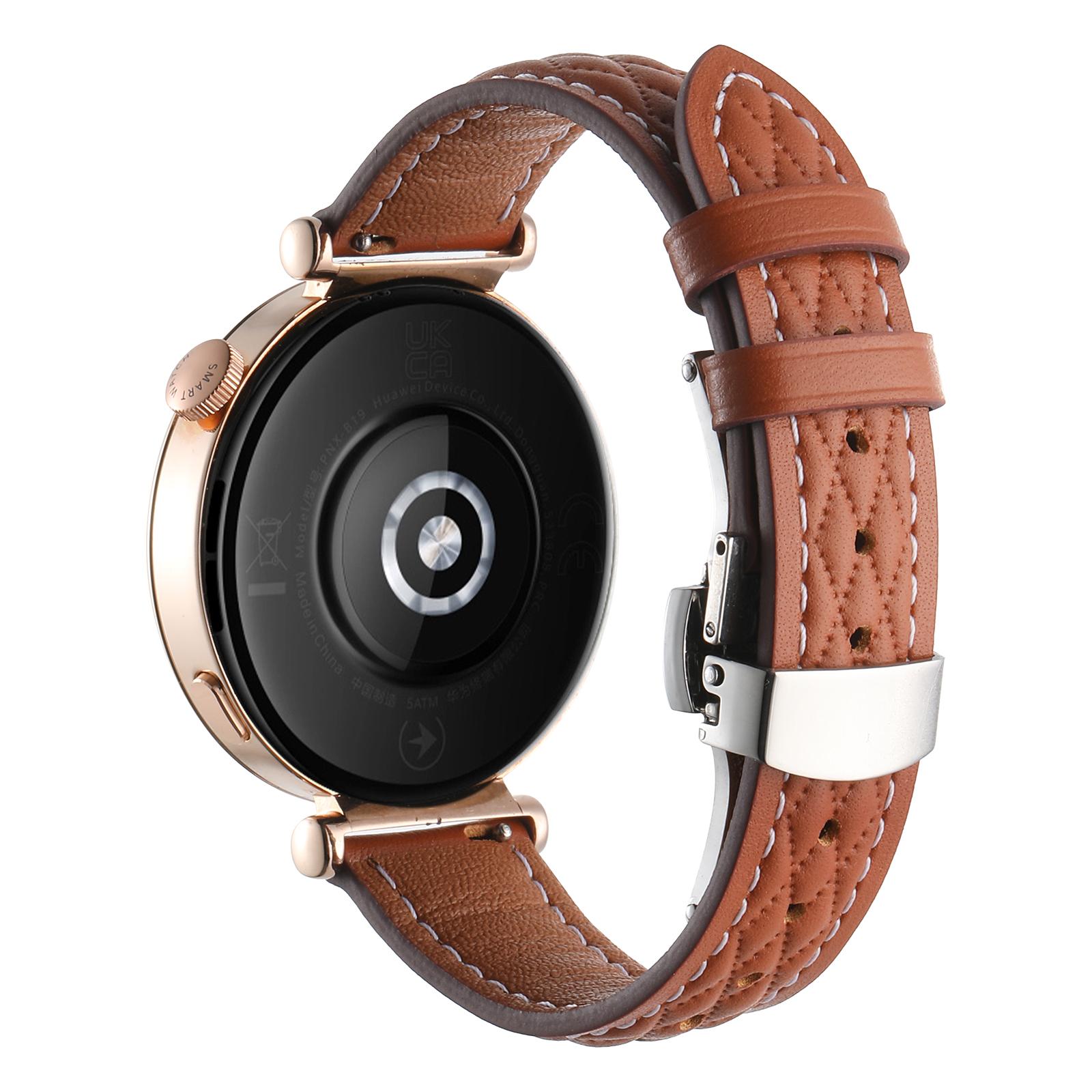 

18mm Watch Band For Huawei Watch GT 5 Pro 42mm/GT 5 41mm/GT 4 41mm/Garmin Venu 3S ,Genuine Cow Leather Diamond Pattern Strap Brown