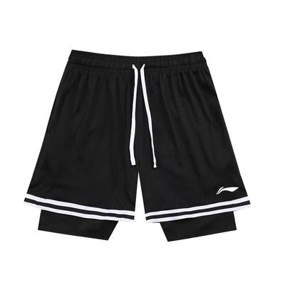 Série de Basquete Li Ning Ajuste Solto Conjunto de Duas Peças Treino Casual Shorts Masculino Shorts Preto YAPU011-1