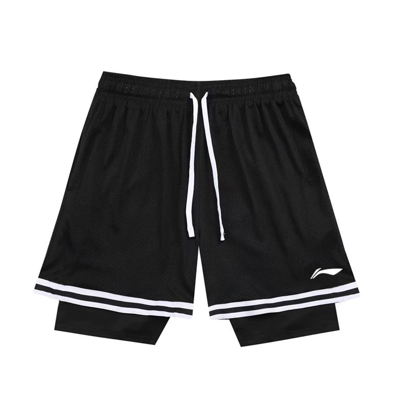 Li Ning Basketball Series Loose Fit Two-Piece Training Casual Shorts Men shorts Black YAPU011-1