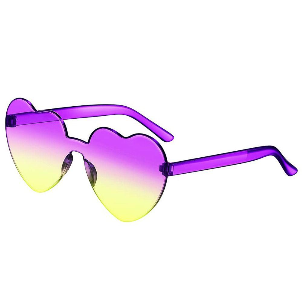 Love Heart Shape Sunglasses Women Rimless Frame Tint Clear Lens Colorful Sun Glasses Female Red Pink Yellow Shades Travel