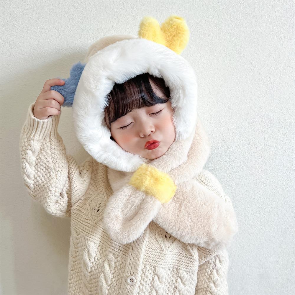 Windproof Winter Baby Hat Scarf Plush Infant Beanies Cap Cute Kids Hat Hooded Scarf