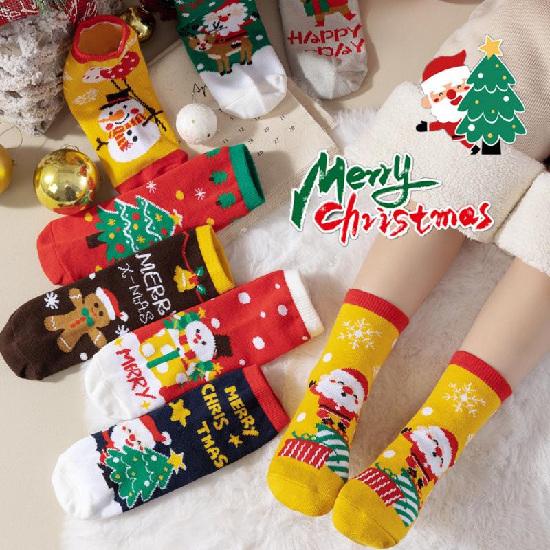 Chaussettes de Noël rouges pour enfants - Chaussettes mi-mollet pour garçons et filles