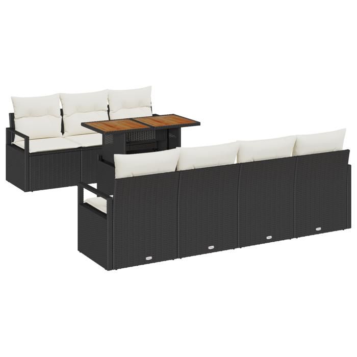 Ensemble de Canapés de Jardin 8 Pièces avec Coussins en Poly Rattan Noir, Canapé de Jardin 2 Places avec Coussins en Poly 3349669