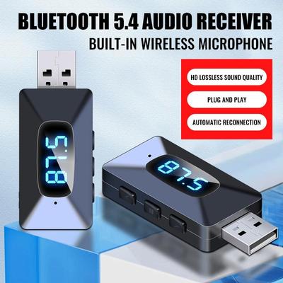 Mini mașină 4 în 1 Receptor Bluetooth 5.4 Transmițător FM AUX 3.5 Adaptor audio cu afișaj LED Card TF Apel Mâini libere Kit BT pentru mașină fără fir pentru radio FM