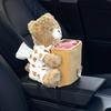 2 in 1 Cute Bear Car Tissue Box & Waste Bin Multifunctional Armrest Storage for Small Auto Accessories