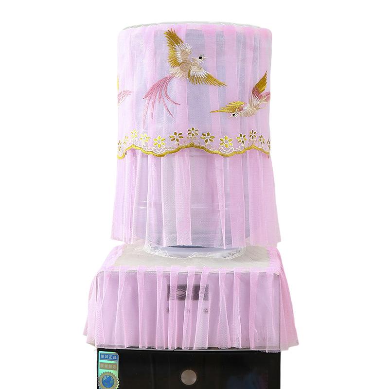 

2 шт./набор Пылезащитный чехол для бочки Пылезащитный Кружевной Вышитый Универсальный Рукав для ведра Верхний Многоразовый Чехол для диспенсера воды С принтом C розовый