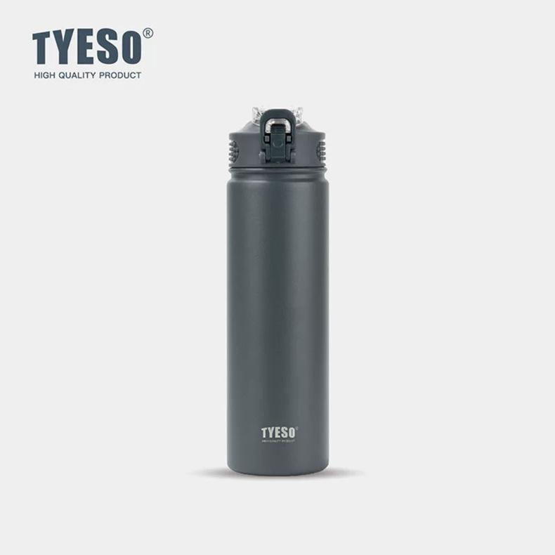 TYESO Portable Insulated Sports Cup with Handle and Straw - Trendy Stainless Steel Design
