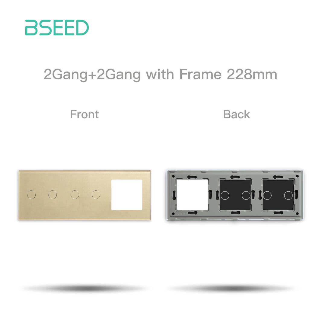 Bseed 228mm 1 Gang 2 Gang 3 Gang Switch With Wall Socket Glass Panel Only White Black Gloden EU Standard Pearl Crystal Glass