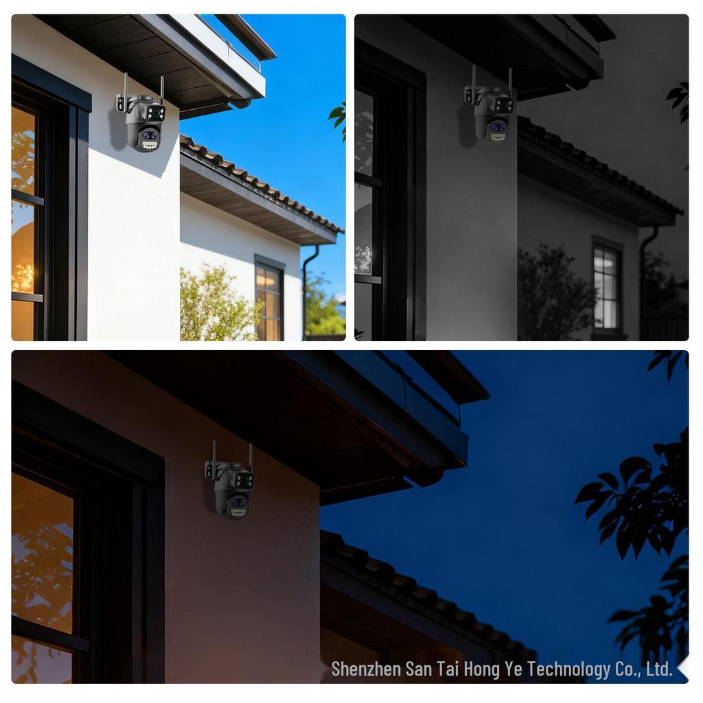 15MP HD Triple-Lens Outdoor PTZ Camera with Waterproof Build, WiFi, Full-Color Night Vision, 10x Zoom, and Two-Way Audio.