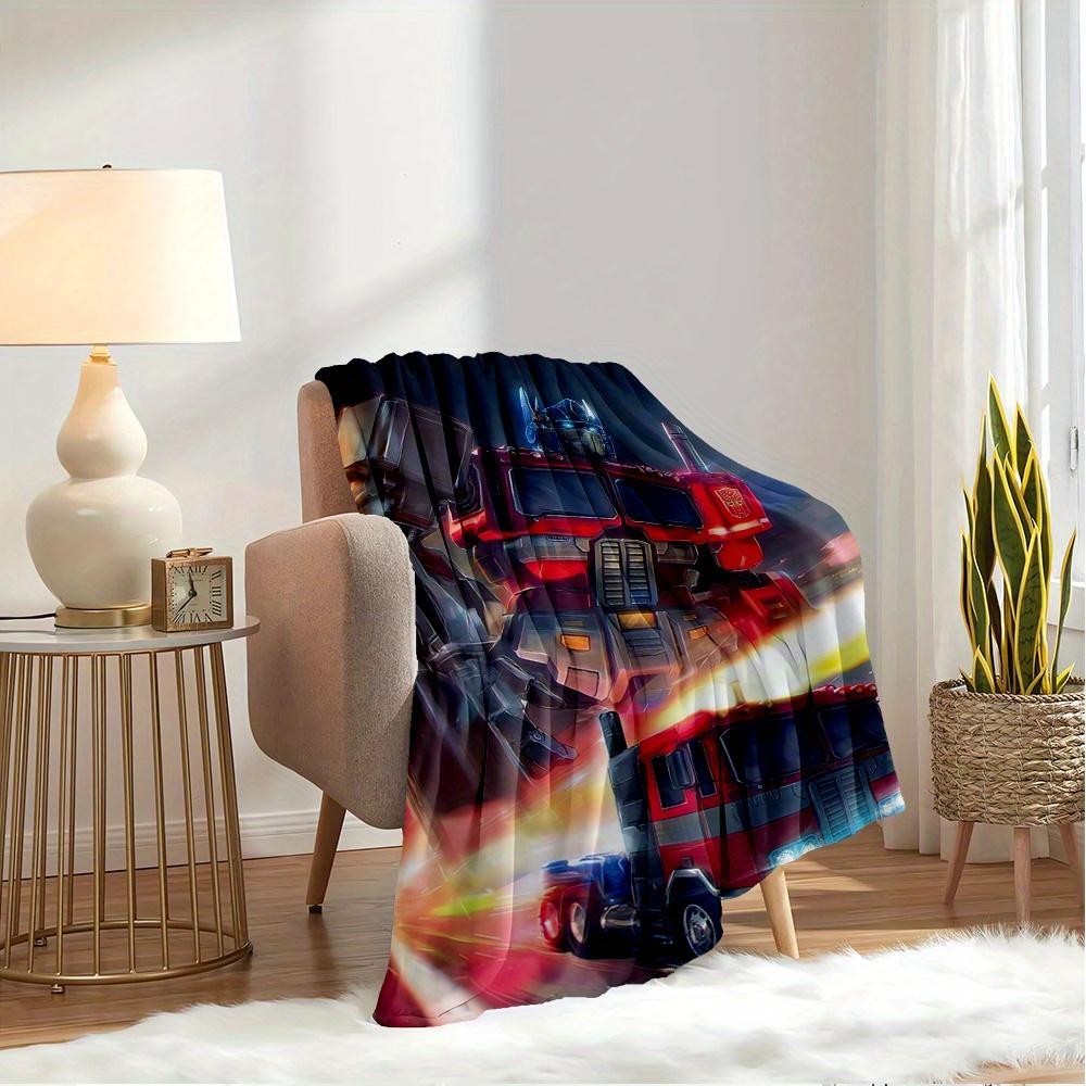 For Transformers,Optimus Prime,Robot Truck-Themed Flannel Blanket, Glam Style, Digital Print, All-Season Comfort, Tear-Resistant, Knitted Cr