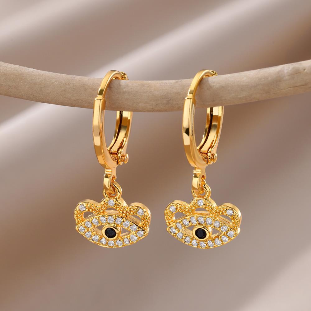Luxus Zirkon Böser Blick Creolen für Damen Rostfreier Stahl Türkisches Teufelsauge Ohrhänger Ästhetischer Schmuck Geschenk aretes