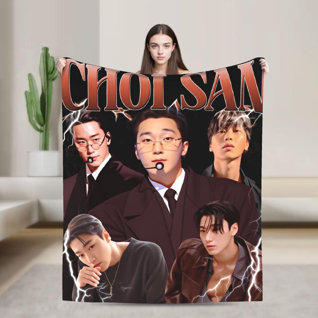 Warm Blanket Travel ATEEZ Choi San Throw Blanket  Flannel Bedspread For Couch Chair Sofa Bed Funny Sofa Bed Cover