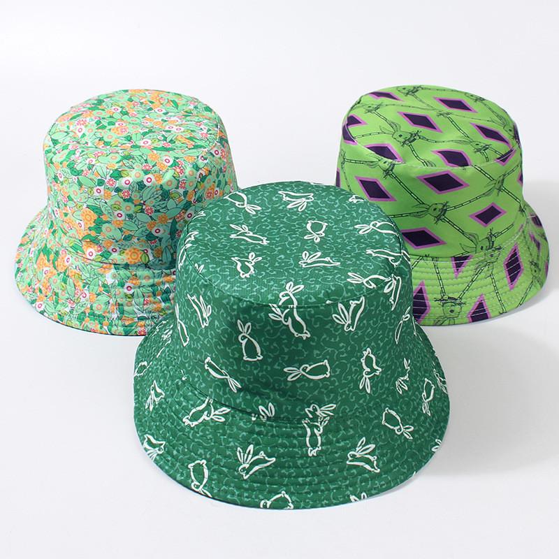 Spring Summer New Pattern Reversible Fisherman Hat Women Casual Sun Protection Green Variety