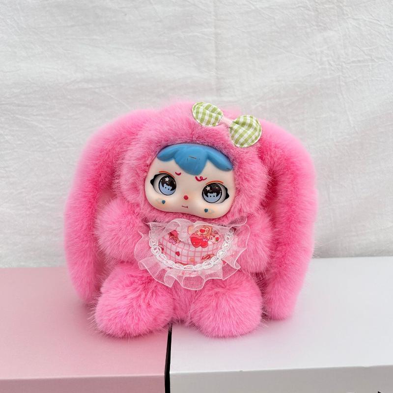 Süße Cartoon Vinyl Gesicht Große Ohren Weicher Flauschiger Plüsch Mädchenpuppe Schlüsselanhänger Anhänger Rucksack Dekoration Geschenke