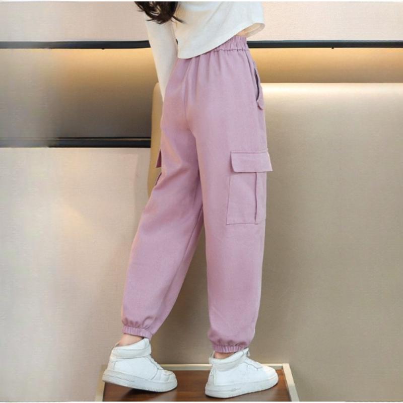 Cargo Pants for Girls Kids Casual Trousers   Trendy Korean Style Bunded Feet Children's Pants