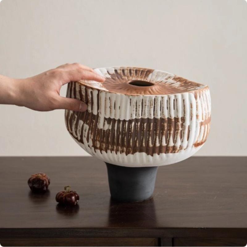 Ceramic Vase Mushroom Shape Handcrafted Rough Pottery Flower Vase Flowerpot Flower Arrangement Accessories Home Decoration