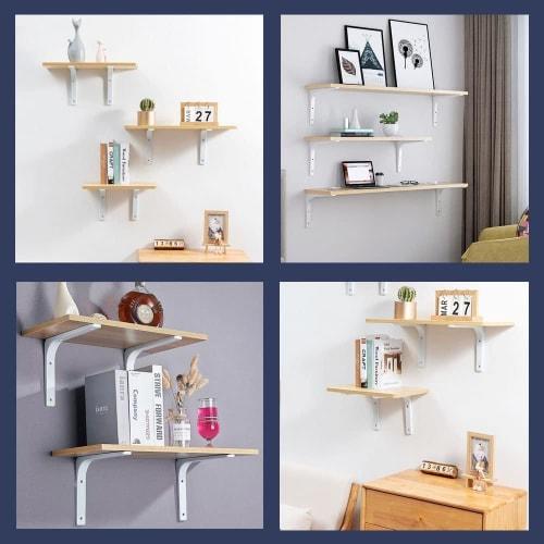 Homeme L-Shaped Shelf Brackets, Stainless Steel, 25-75kg Weight Capacity, 2-Piece Set, Wall-Mounted Shelf Support Brackets with Screws, White, 40cm