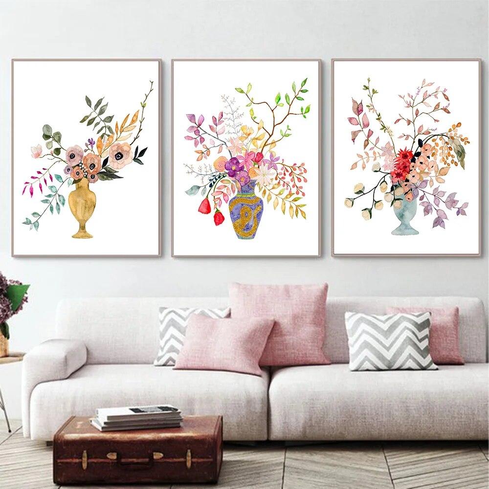 Acuarelă Flori Sălbatice Print Floral Frunză Botanic Verdeață Frunze Artă Pictură pe Pânză Postere Verzi Sălbatice Decor Artă de Perete pentru Casă Fără Ramă