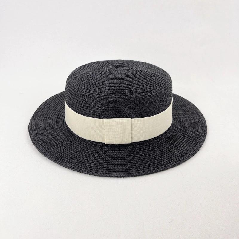 

202603-shi ins chic summer classic Encrypted paper grass weave sunscreen fedoras cap men women leisure panama jazz hat head size 57cm чорний
