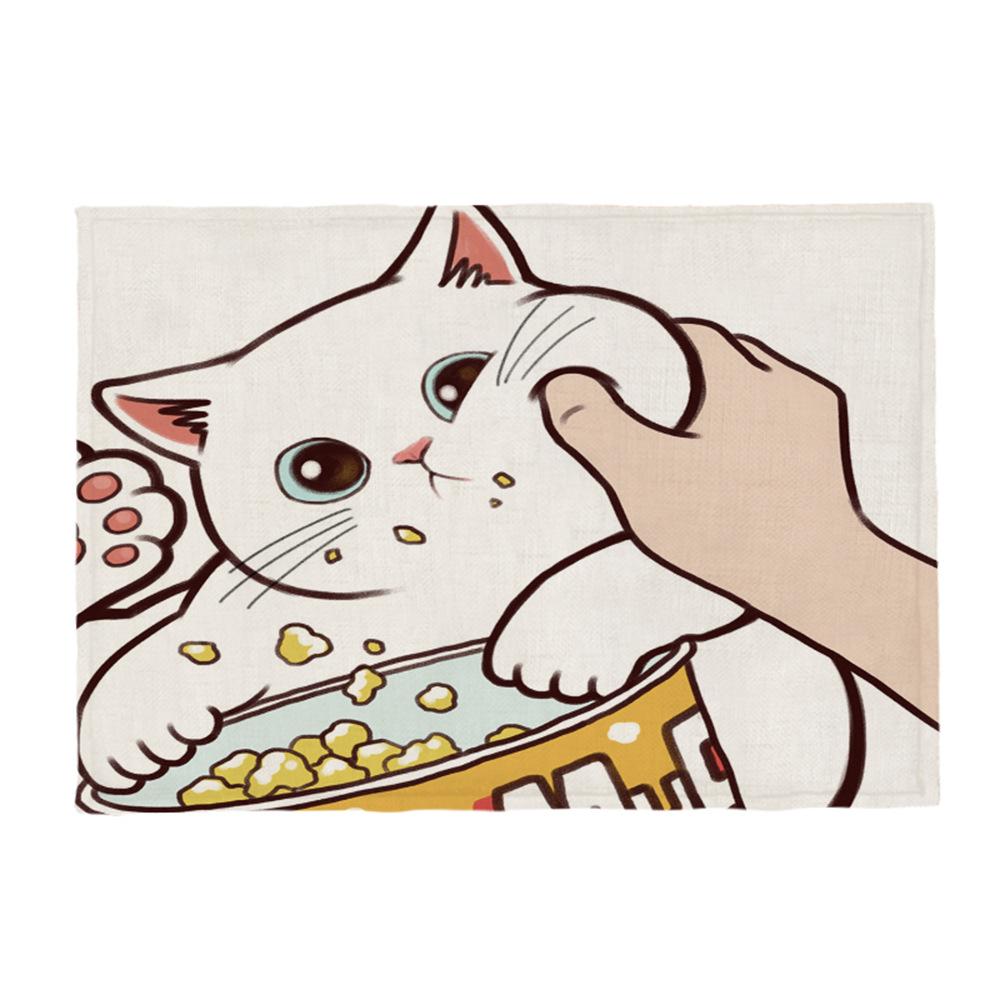 Kočičí lněná podložka na stůl Roztomilý odmítá políbit Prostírání s kresleným vzorem Dekorace na kuchyňský stůl Mat