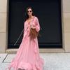 Layered V-Neck Long Dress for Women - European and American Style
