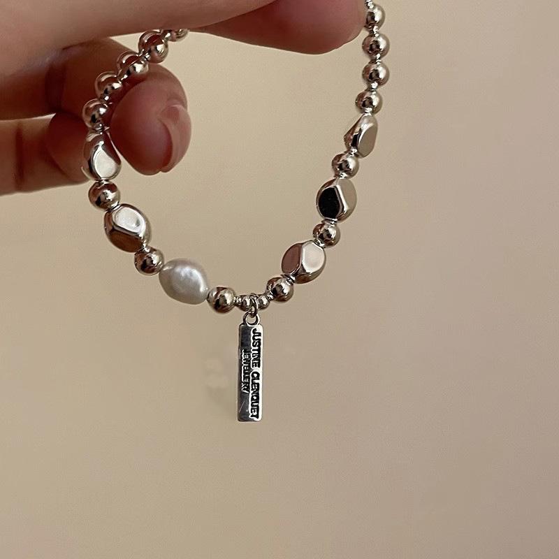 Brățară cu perle Meier - brățară de lux pentru femei, minimalistă și elegantă, în stilul „argint spart”