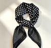 Women's Long Silk Scarf with Black Polka Dots, Bag Handle Ribbon and Neck Wrap