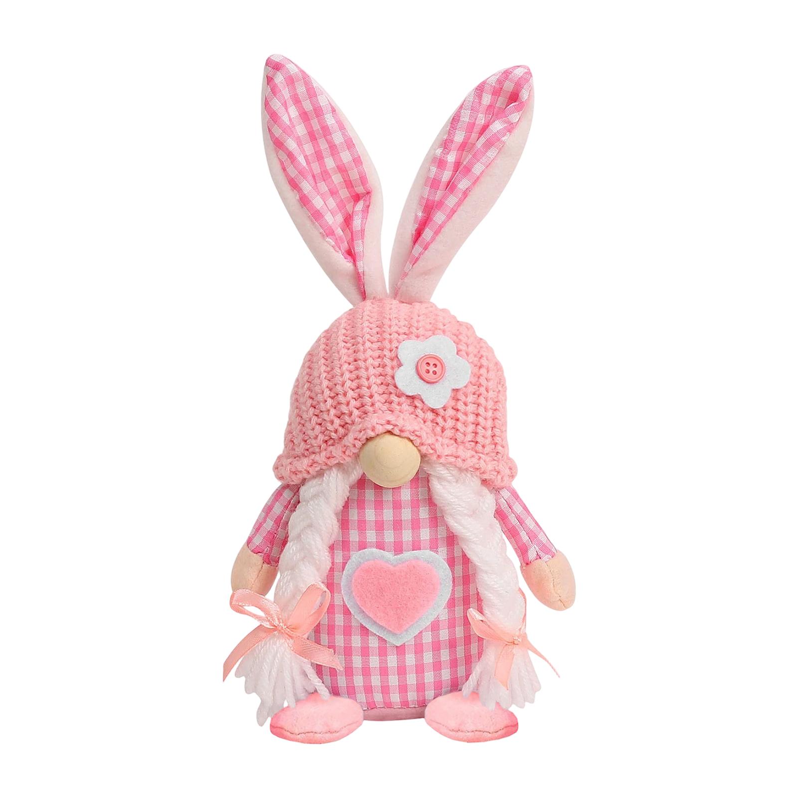 

Easter Faceless Doll Checkered Ear Desktop Ornament Holiday Decor One Size рожевий